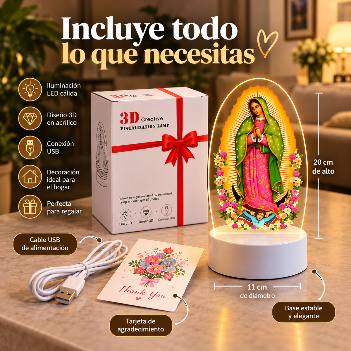 LAMPARA LED DE VIRGENCITA DE GUADALUPE