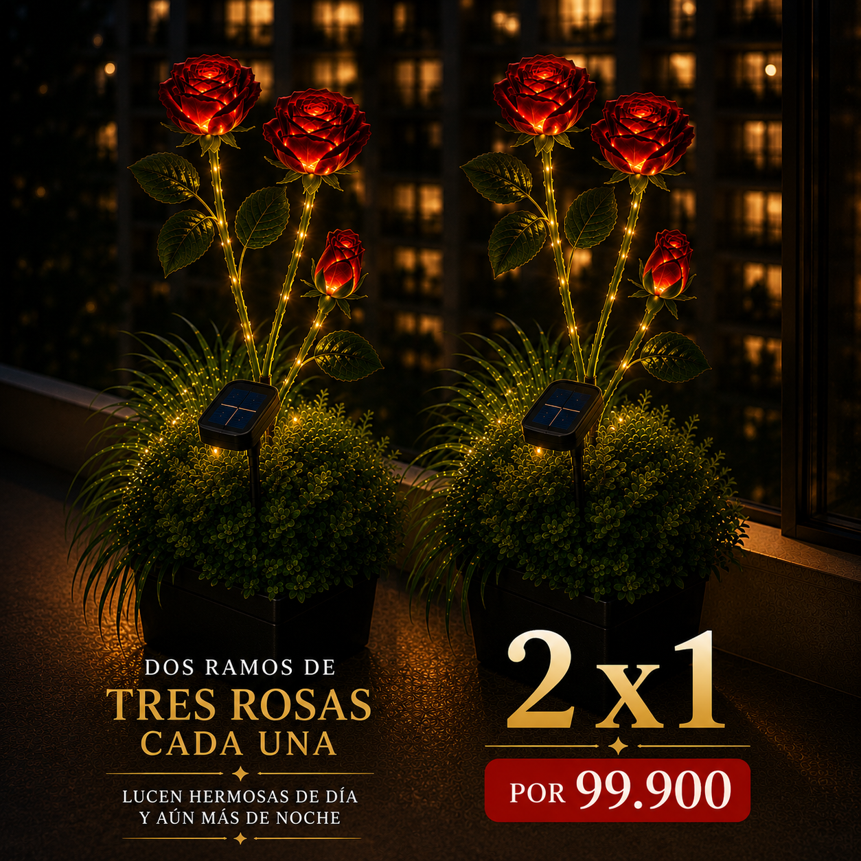RAMO DE ROSAS SOLARES 2X1