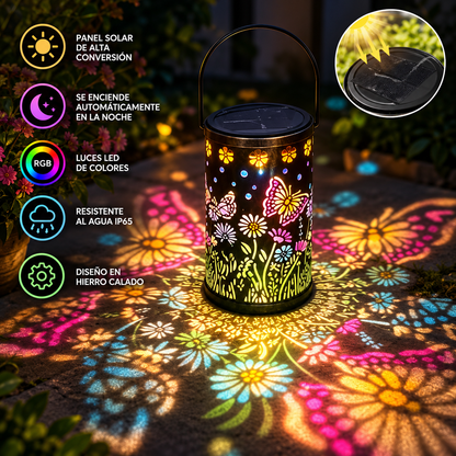 FAROL SOLAR COLGANTE DE MARIPOSAS Y FLORES