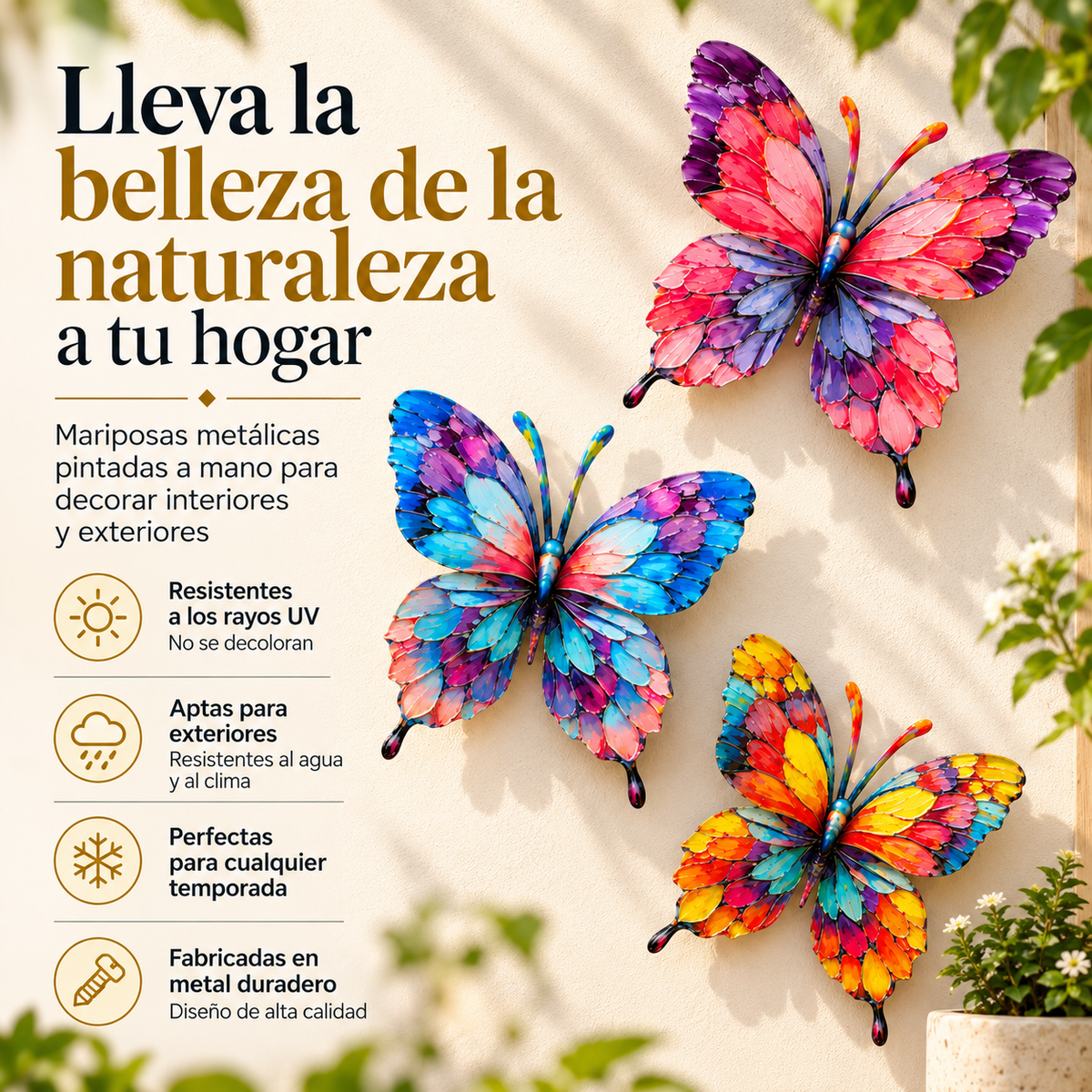SET X3 MARIPOSAS DECORATIVAS 3D DE METAL