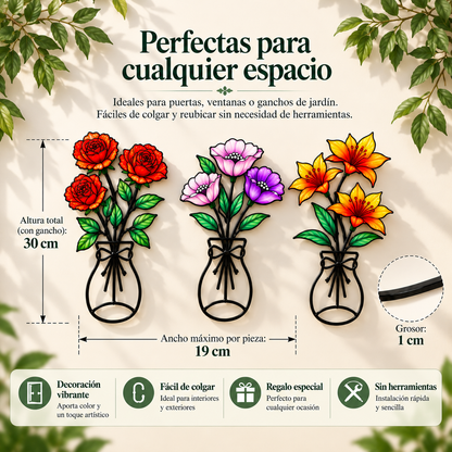 SET X3 FLORES DECORATIVAS DE METAL PARA PARED DISEÑO FLORAL 3D